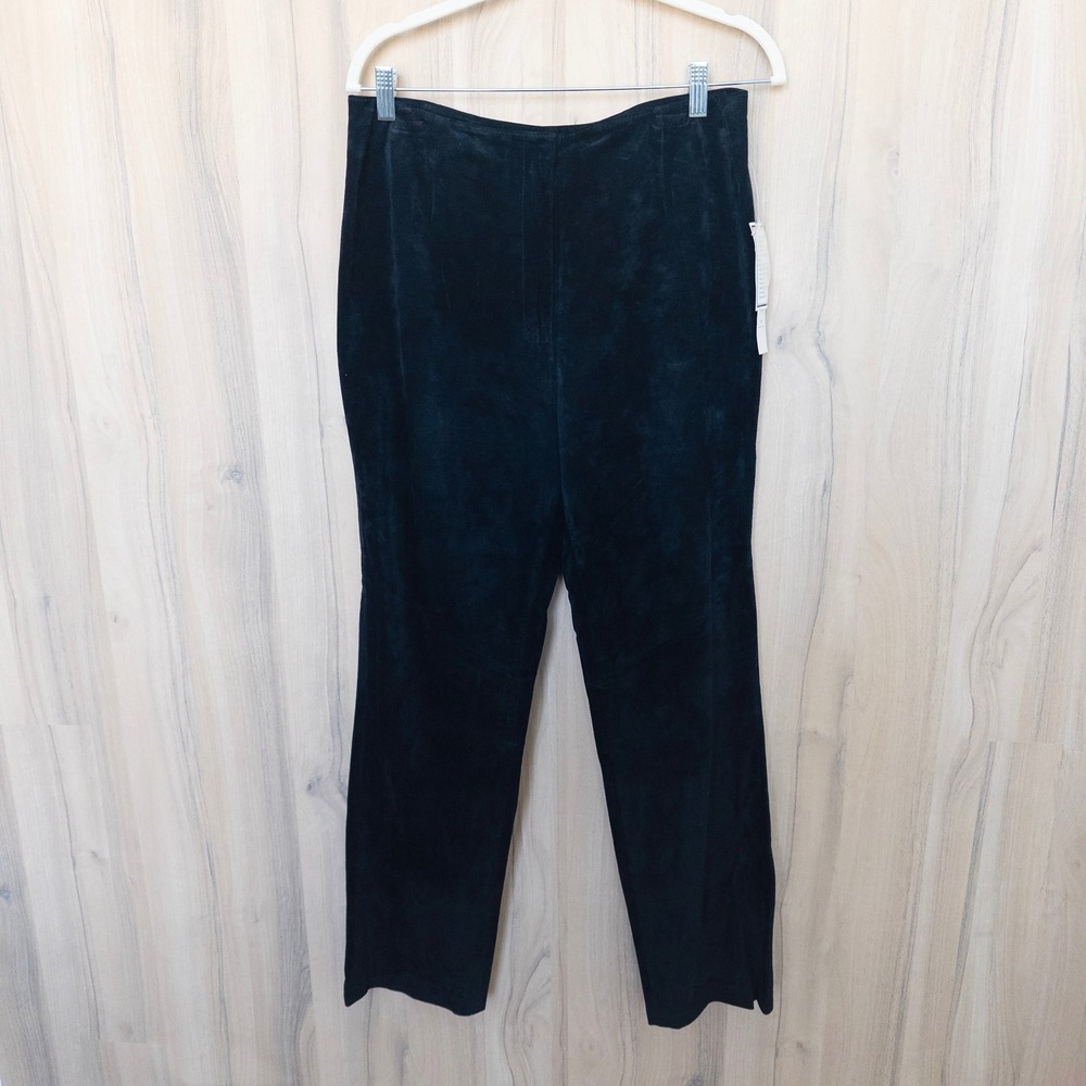 Vintage Yvonne Marie Womens Suede Pants 14P Black Leather High Rise Straight Leg